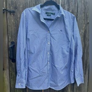 Lauren by Ralph Lauren Blue and White Stripped Button up shirt